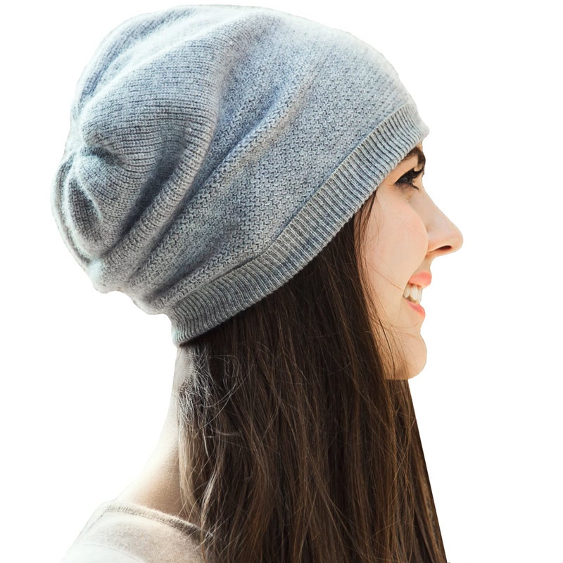WaySoft Pure 100% Cashmere Beanie for Women in a Gift Box, Oversized Women Beanie Hat, Bring Warm and Luxury to Your Loved Ones, Perfect (Grey) - Image 1